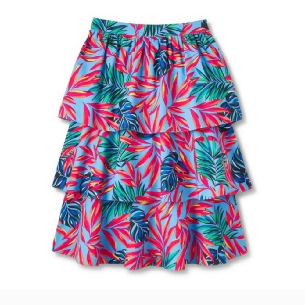 Tabitha Brown for Target Blue/Pink Women's Tropical Tiered Midi Skirt